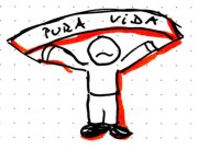 Mensch mit Banner "Pura Vida" (Sketchnote)